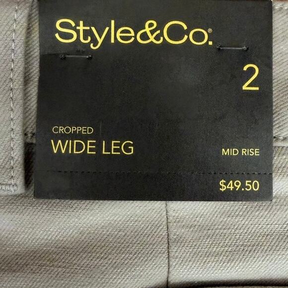 STYLE&CO Cropped Wide Leg Pants Size 2 Stone Beige Mid Rise NWT Casual Chic - Picture 5 of 6